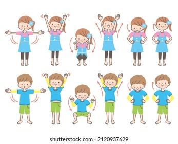 Men and women's children gymnastics Illustration Set