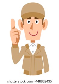 Men of work clothes to make a forefinger