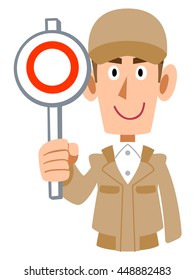 Men of work clothes to show the tag of the correct answer
