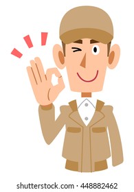 Men of work clothes that indicates the intention of the OK hand sign