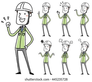 Hombres con ropa de trabajo usando casco: posar variación