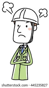 Men of work clothes wearing a helmet: angry