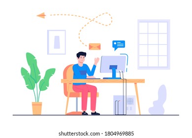men work from home concept illustration