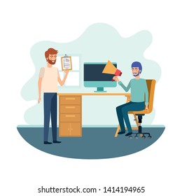 men in the work office with white background