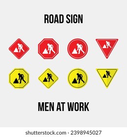 men at work road sign vector collection