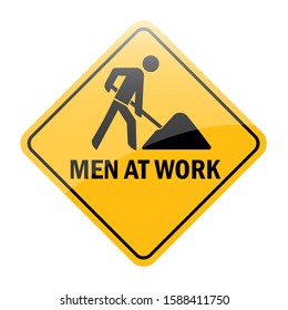 men at work sign yellow