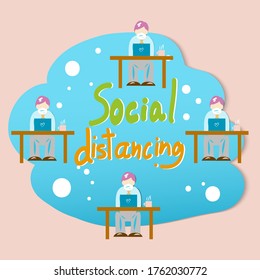 The men and work table for social distancing content.