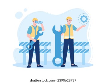 Los hombres trabajan como un equipo de tendencia concepto ilustración plana