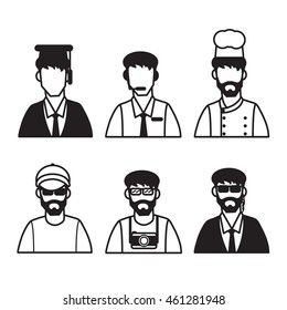 men worker face line set easy design.