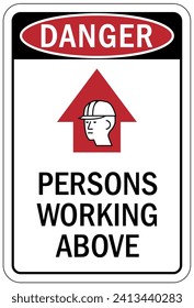 Men working above warning sign and labels