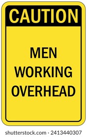 Men working above warning sign and labels
