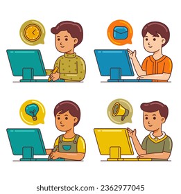 Männer, die mit Computern arbeiten, Cartoon-Stil