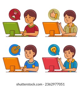 Men Working with Computer in Cartoon Style