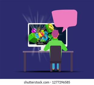 men working at a computer on the screen a banner with a discount