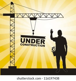 men working in construction with crane tower. vector illustration