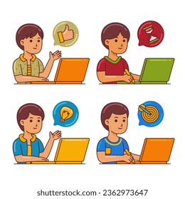 Men Working with Laptop in Cartoon Style