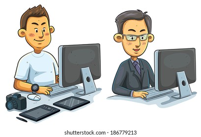 Men Working on Computer