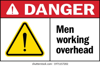 Men Working Overhead Sign Danger Sign. Warehouse Safety Signs And Symbols.