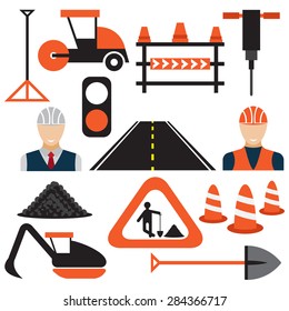 Men at work,road works flat design icons
