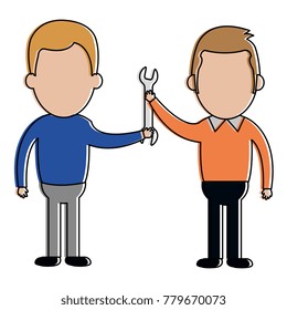 men with wrench tool isolated icon