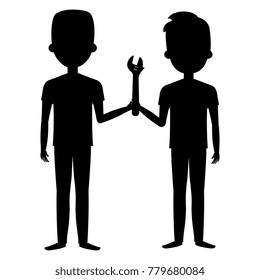 men with wrench tool isolated icon