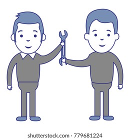 men with wrench tool isolated icon