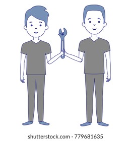 men with wrench tool isolated icon