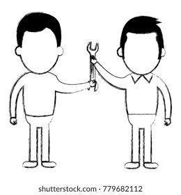 men with wrench tool isolated icon