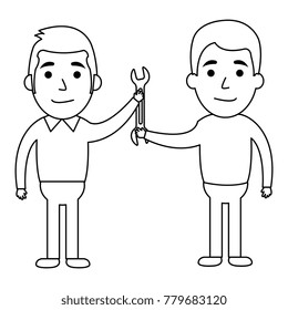 men with wrench tool isolated icon