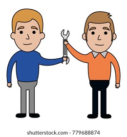 men with wrench tool isolated icon