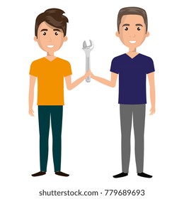 men with wrench tool isolated icon