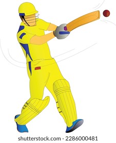 Men in Yellow Jersey Playing Cricket. Batsman or Cricketer svg