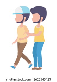 men young characters walking cartoon vector illustration