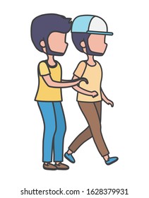 men young characters walking cartoon vector illustration