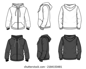 Men Zip Hoodie White And Black. Vector Illustration