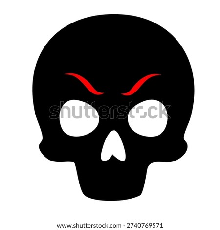 menacing black skull head featuring glowing red eyes and angry facial expression