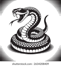 Ilustração de cobra preta e branca ameaçadora
