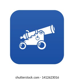 Menacing cannon icon blue vector isolated on white background
