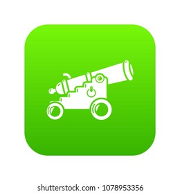 Menacing cannon icon green vector isolated on white background