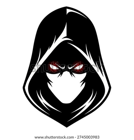 A menacing cloaked figure with glowing red eyes, centered on white background