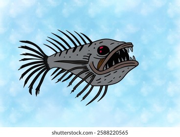 A menacing deep-sea fish, its sharp teeth and spiny fins hinting at a predatory nature.