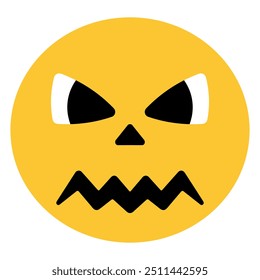 Menacing emoji. The mouth is twisted in a grimace. Yellow round. Color vector illustration. Isolated background. Cartoon style. An ominous grimace. Angry look. Idea for web design.