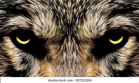 Menacing expression and mystic charm of wolf, beautiful animal and dangerous beast. Amazing blackened vector image in oil painting style. Great for user pic, icon, label, symbol, emblem or tattoo.