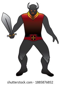 A menacing fantasy warrior with a sword is ready to do battle