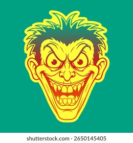 rosto de homem ameaçador com ilustração de desenho animado de sorriso assustador