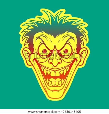 menacing man face with creepy grin cartoon illustration
