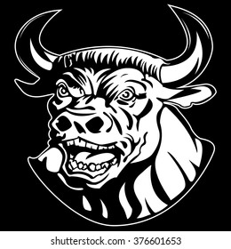 the menacing muzzle of a Minotaur on black background vector