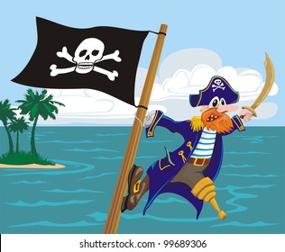 menacing pirate and jolly roger