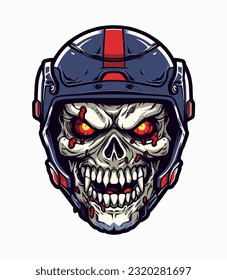 A menacing skull zombie wearing a helmet vector clip art illustration, blending horror and military themes, perfect for zombie apocalypse designs