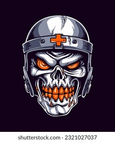 A menacing skull zombie wearing a helmet vector clip art illustration, blending horror and military themes, perfect for zombie apocalypse designs